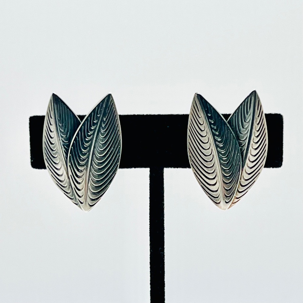 Sterling Anton Michelsen Denmark Earrings Clip-on Leaf Pattern